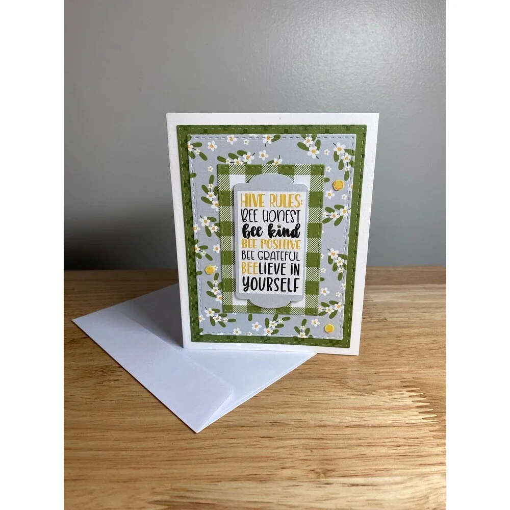 Bee & Flowers Greeting Card – Handmade A2 Card – All Occasion Blank Card